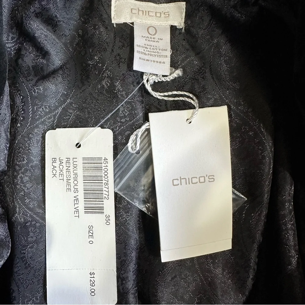 Chico's Luxurious Velvet Renesmee Jacket Coat Size 0 US size 4/6 Small NEW